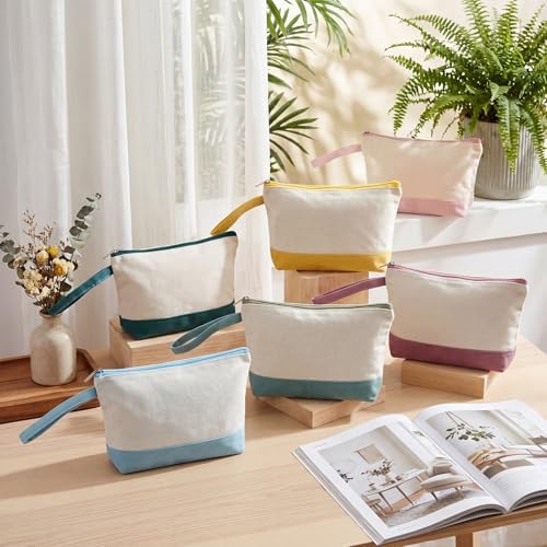 12 Pcs Blank Canvas Makeup Bags with Zipper DIY Craft Morandi Cosmetic Bags Bulk Heat Transfer Travel Toiletry Pouch for Women Colleagues Friends Christmas Vacation (Morandi)