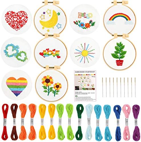 Pllieay 10 PCS Cross Stitch Kits for Beginners, Embroidery Beginner Kits