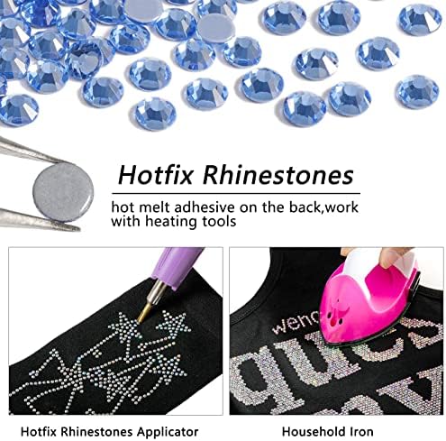 Beadsland Hotfix Rhinestones Bulk, 14400PCS Crystal Hot Fix Rhinestones for Crafts Clothes DIY Decoration, Light Sapphire, SS10, 2.7-2.9mm