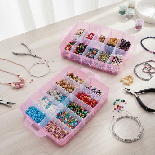 Guyuyii 3-Tier Stackable Bead Organizer - 30 Adjustable Compartments - Perfect Craft Storage Solution for Bead Organization, Jewelry Making and DIY Projects