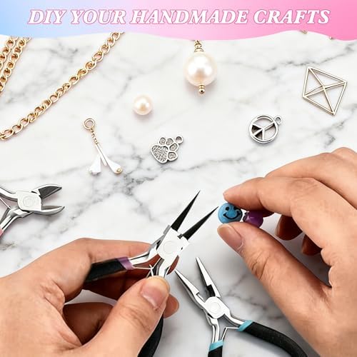 URSKYTOUS 3Pcs Jewelry Pliers Set Jewelry Making Pliers Tools Kit Include Jewelry Making Needle Nose Chain Nose Round Bent Pliers Wire Cutter for Bracelet Beading Craft Jewelry Making Supplies (Black)