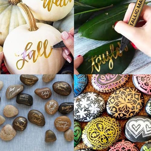 JR.WHITE Metallic Paint Markers, 20 Colors Paint Pen Craft Markers for Art, Rock Painting, Photo Albums, Scrapbooking, Black Paper, Mug, Wood, Easter Eggs, Drawing & Adult Art Supplies
