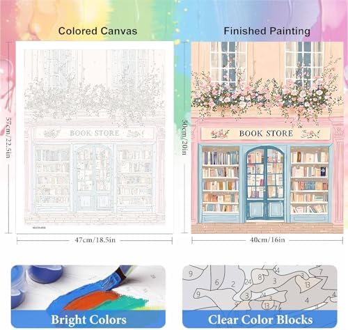 bleihum Pink Bookstore Adult Paint by Number Kits on Canvas 16x20inch