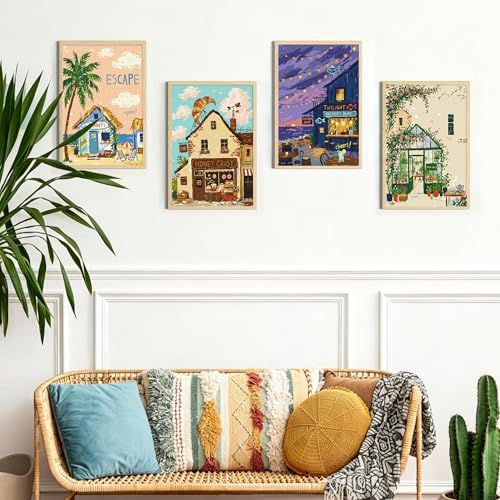 4 Pack Framed Paint by Numbers Kit for Adults Beginner with Wooden Easel, Landscape Easy Paint by Numbers with Frame, DIY Adult Paint by Numbers Kits on Canvas Framed for Home Decor Gift 8x12 Inch