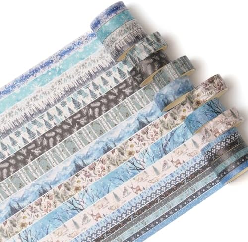 18 Rolls Seasons Flowers Washi Tape Set Floral Arts Adhesive Tapes Blooming Garden Decorative Masking Tape Sets for Craft, Kids, Scrapbook, DIY, Gift Wrapping (Winter)