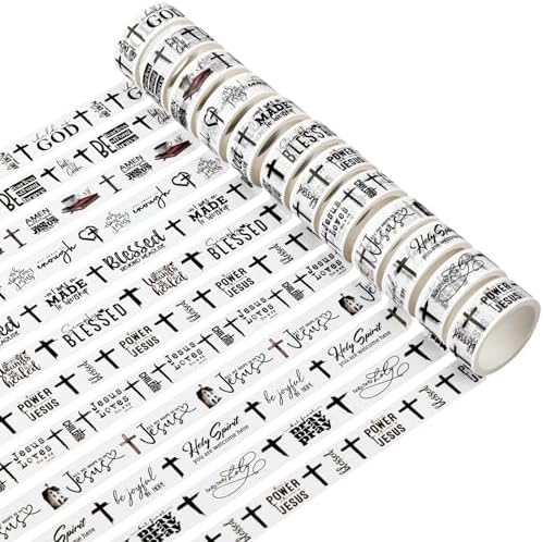 24 Rolls Christian Washi Tape Gifts, Black White Cross Religious
