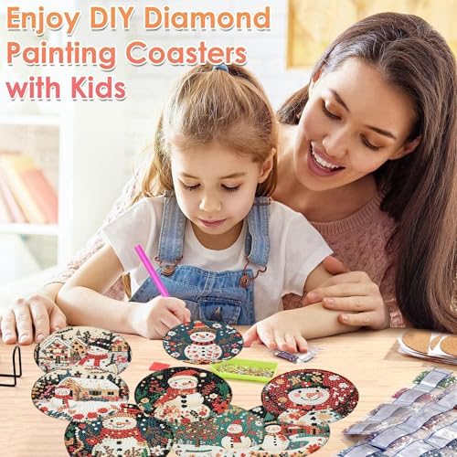 ijbnhd 8 PCS Diamond Art Coasters, Christmas Snowman Cork Wooden Pad