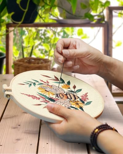 TINDTOP 2 Pack Embroidery Kit for Adult, Embroidery DIY Starter Kit, with Stamped Patterns, Hoop, Tools, Colorful Threads with Needles, Instructions (Bee)