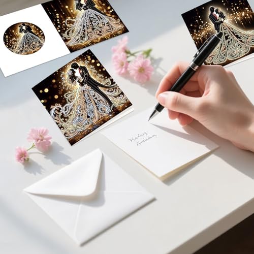 AiYuanzsh 6 Pack Diamond Painting Greeting Cards with Envelopes, DIY 5D Diamond Art Card Kit Romantic Wedding Couples, 30x15cm Handmade Rhinestone Cards Crafts for Wedding Wishes and Celebration