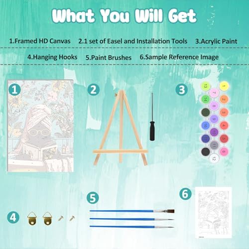 MAXBYE Paint by Numbers Kit for Adults with Frame and Wooden Easel, Easy Black Cat on Bathtub Painting Numbers Art Kits on Canvas, DIY Acrylic Painting Kit for Gift Home Wall Garden Decor 10×14 in