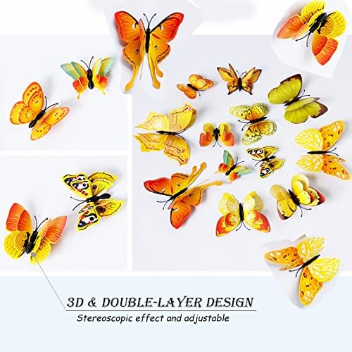 OPSEAM 3D Butterfly Wall Decor Butterfly Decorations Stickers with Magnets | 48 PCS Gold,12 Styles Double Layer Butterfly for Classroom Decoration,Locker Refrigerator, Reusable,Waterproof