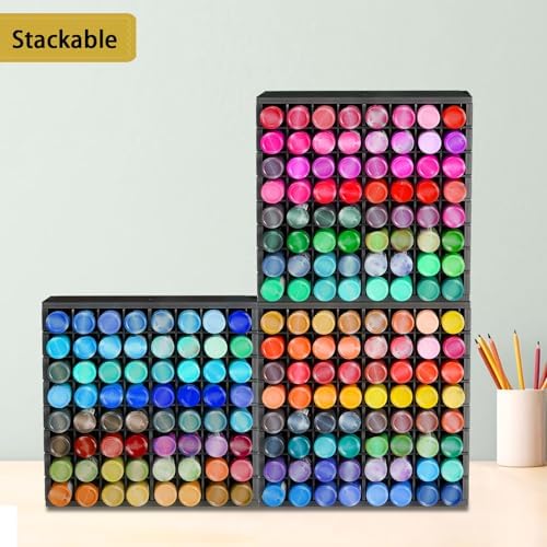 Krafetto 64-Grid Paint Organizer for 2 Oz Bottles, Wall Mount, Black