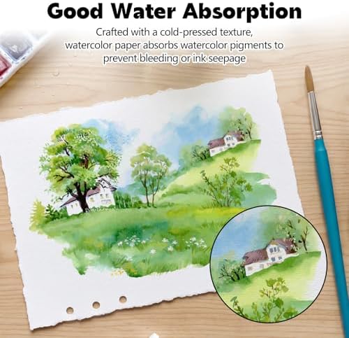 Watercolor Journal, 24 Sheets Cold Press Paper, 5.5 x 8.1 in, Green