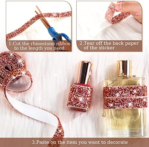 Xinnun 5 Rolls Rhinestone Ribbon Self-Adhesive Crystal Shiny Rhinestone Strips Bling Resin Diamond Ribbon for Graduation Party Decor, DIY Prom Dress,Craft(Pink, Rose Gold,0.59 Inch,Basic Style)
