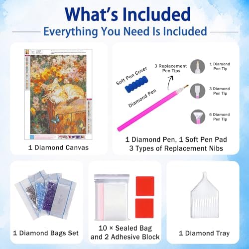 AUKELHJ Diamond Art Kits for Adults, Cat Diamond Painting, 12x16 Inch