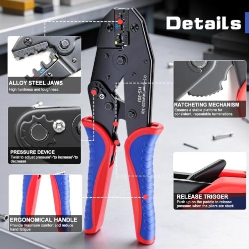 smseace Wire Crimping Tool for Insulated Electrical Connectors 22-10AWG Professional Ratcheting Terminal Crimper
