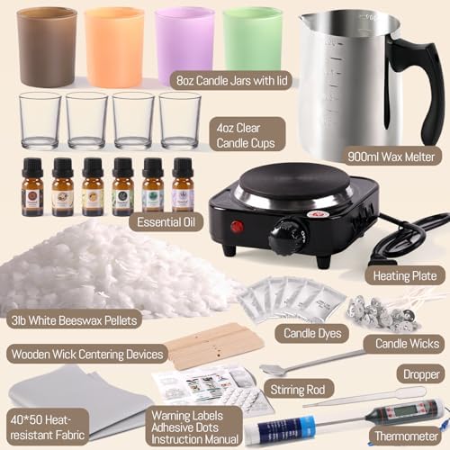 Candle Making Kit with Wax Melter, 3lb Beeswax Candle Wax for Candle Making