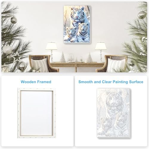 SENQAO Christmas Paint by Numbers for Adults Framed, Tiger Adults' Paint-by-Number Kits, Adult Paint by Number Kits on Canvas, Acrylic Number Painting for Home Decor, 8x12inch