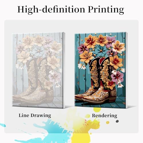 JOOZ Cowboy Boots Framed Paint by Numbers Kit for Adults 8x12 Inch