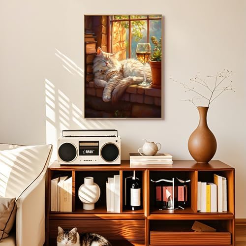 Diamond Art Kits for Adults, Cozy Cat Diamond Painting Kit, 12 x 16 Inch