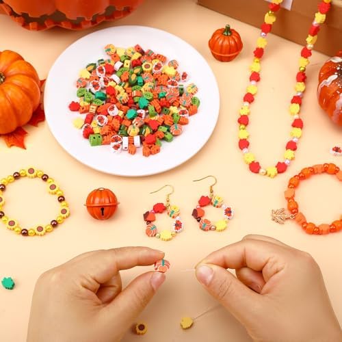 300Pcs Fall Autumn Polymer Clay Beads for Jewelry Making