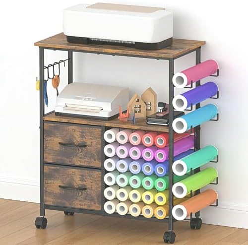 Craft Cart Rolling Craft Table with 36 Vinyl Roll Holders & Storage Drawers