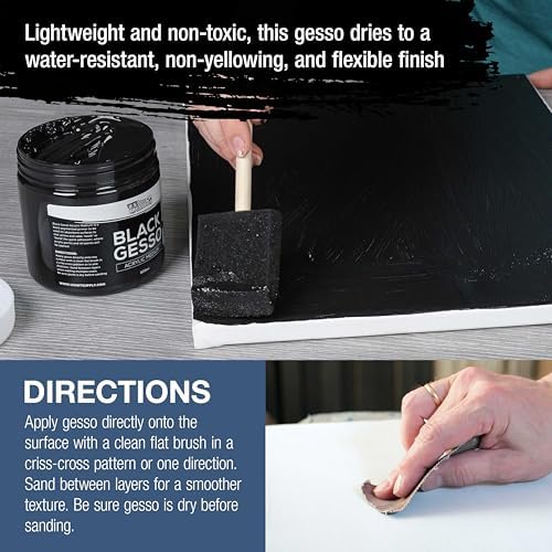 U.S. Art Supply Black Gesso Primer - 16.9oz (500ml) for Oil & Acrylic Paint | Superior Coverage, Canvas Prep, Mixable White Gesso Paint Artists