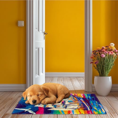 Latch Hook Rug Kit Sailboat in Sea Colorful Sky Pre-Printed Handmade Carpet Crochet Yarn Craft DIY Hook and Latch Door Mat Tapestry for Home Floor Decoration 52x38cm-2