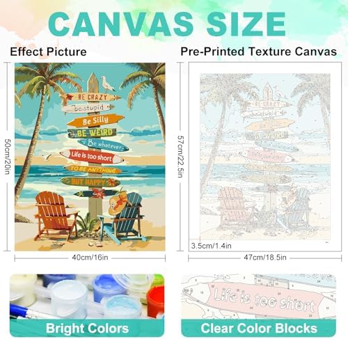 Paint by Numbers Kit for Adults, Beach Sign Number Painting, 16 x 20 Inch | DIY Adult Paint by Number Kit on Canvas for Beginners, without Frame, Coastal Wall Decor, Stress Relief Craft Gift