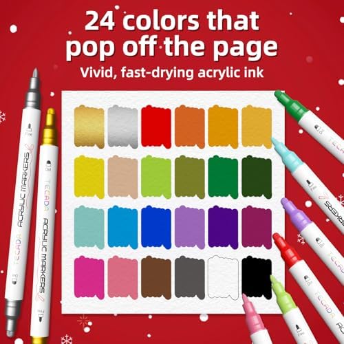 24 Colors Acrylic Paint Markers, Dual Tip Acrylic Paint Pens
