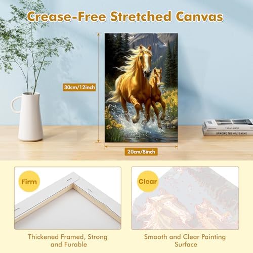 Bowetile Framed Horse Paint by Numbers Kit for Adults, Adults' Paint-by-Number Kits on Canvas, Painting by Numbers Animal, Acrylic Animals Number Painting for Home Wall Decor, 8x12in