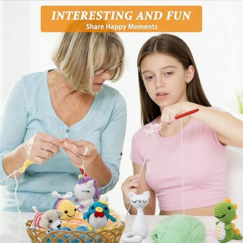 Crochet Kit for Beginners – 6 PCS Crochet Animal Kit, Knitting Beginners Kids Kit with Step by Step Videos, Yarn, Crochet Hook, Great Birthday Holiday Gift (Knitting Kit 2)