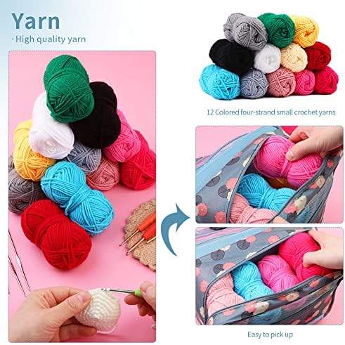 130 Pcs Crochet Starter Kit, Crochet Kit for Beginners with 12 Colors Yarn