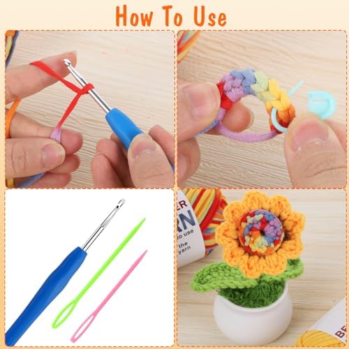 8x50g Cotton Yarn for Crocheting, Multicolor Beginners Crocheting Kit Gifts