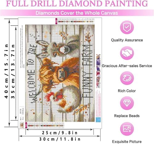 KYOQFVN Farm Diamond Art Kits for Adults - Chicken Cow Donkey - Diamond Painting Kits for Beginner, 5D Round Full Drill Diamond Dots Crafts for Home Wall Decor 16x12 Inch