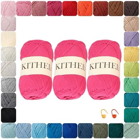Cotton Chainette Yarn,4 Medium (Worsted)-10oz,3 Pack,Knitting Yarn for Beginners,Thicker for Crocheting and Knitting (06 Rose Red)