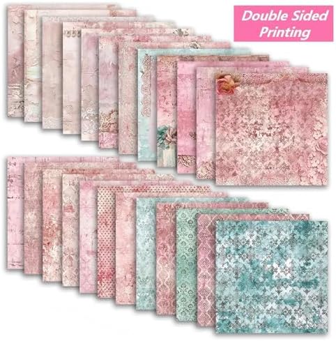 Vintage Scrapbook Paper 12 ×12 - 24Sheets Double-Sided Pattern Decorative Paper | Scrapbook Supplies & Card Making Supplies for DIY Crafts Art Journaling Photo Album Decor (Pink)