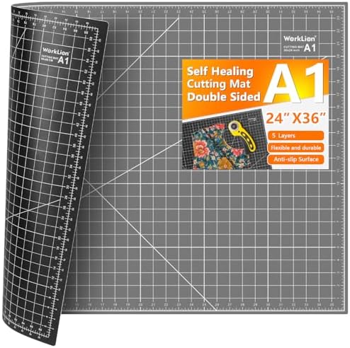 WorkLion Self Healing Cutting Mat 24''x36'': Double-Sided 5-Ply Craft Cutting Board with Grid - Slip-Resistant Large Cutting Mat for Sewing, Fabric,Quilting, Crafts & Hobbies(Grey/Black)