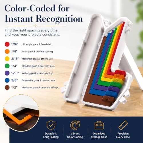 Card Making Alignment Guides with Storage Case, Precision Color-Coded Matting Layering Spacers 1/16 to 1/2 Inch Sizing Tabs, Paper Craft Scrapbooking Tools for Card Making