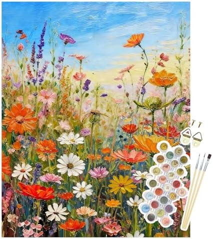 Wild Flowers Paint by Numbers Kit for Adults, Floral Garden Art, 16x20 Inch