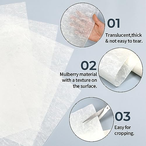 100 Sheets FIVEIZERO A4 Mulberry Paper Sheets Natural Fiber Rice Paper,8.3 x 11.7in Natural Decoupage Tissue Papers for Writing Painting, Decorative Papers, Card MakingPapers DIY Craft