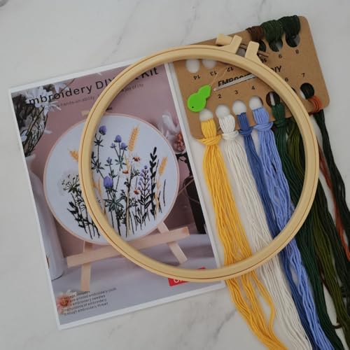 Esffaci Embroidery Starter Kit for Adult Beginner with Flowers Pattern Hand Embroidery Set with Cloth Hoop Needle Threader Floss and Instruction