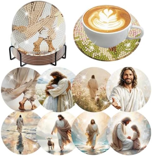 Zythron 8 Pack Diamond Art Coasters Kits,Jesus Diamond Painting Coasters