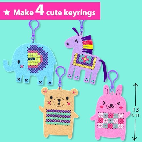 KRAFUN Animal Cross Stitch Keyring Kit for Kids Ages 7-13