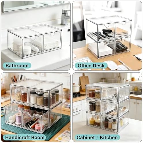 Prsildan 6 Small Drawers Stackable Storage Drawer Clear Acrylic Organizer