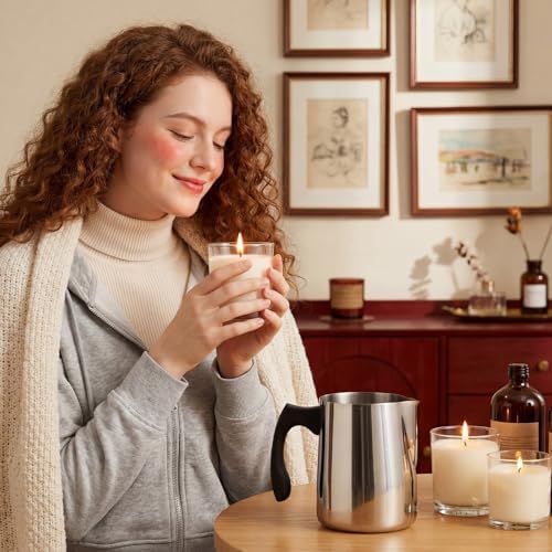 Romooa 2 Pcs Wax Melting Pitcher 32oz 304 Stainless Steel Wax Pouring Pitcher Double Boiler Candle Making Pouring Pot with Heat-Resistant Handle, Dripless Spout for Soy DIY