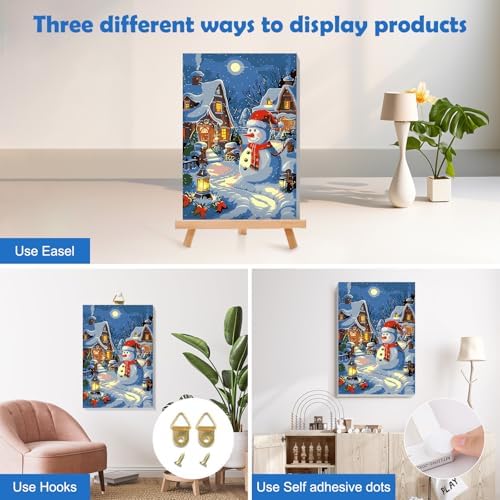 MOGTAA Christmas Paint by Numbers Kit for Adults Beginners with Frame, Snowman Adult Paint by Number Kits on Canvas with Easel, Easy DIY Landscape Oil Painting Kits for Home Decor, 8x12in