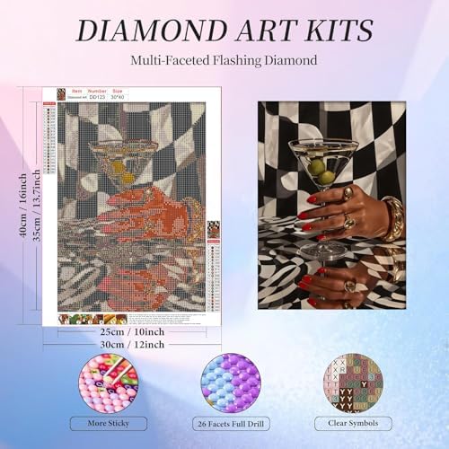 Cocktail Diamond Art Kits for Adults Round Diamond Painting 12x16 Inch