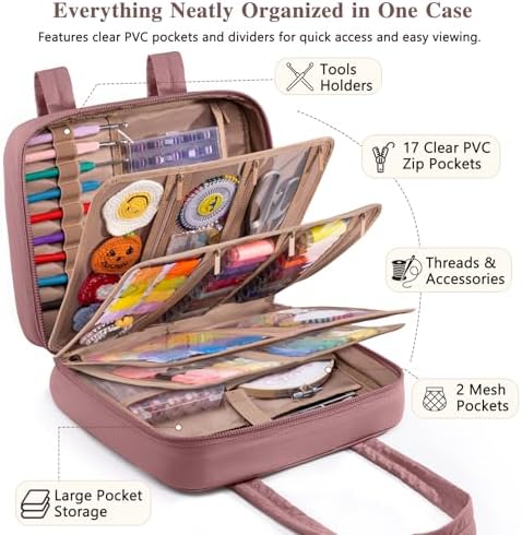 AMOIGEE Sewing Bag Organizer with 17 Clear Pockets and Tool Holders