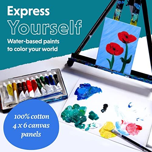 Crafts 4 All Acrylic Paint Set for Adults and Artists - 12 Pack of 12mL Paints with 12 Art Brushes & 4 Stretched Canvas Boards, Non-Toxic Craft Paint for Easter Eggs, Ceramic Rock Paint - Art Supplies